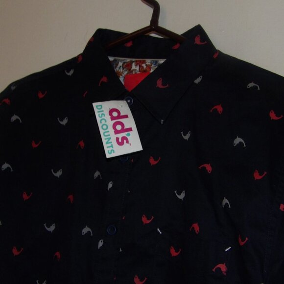 NWT Project Red " Whales" Coordinating Cuffs Men's Button Down Shirt Sz L - Picture 4 of 9